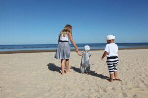 a family on vacation at a beach