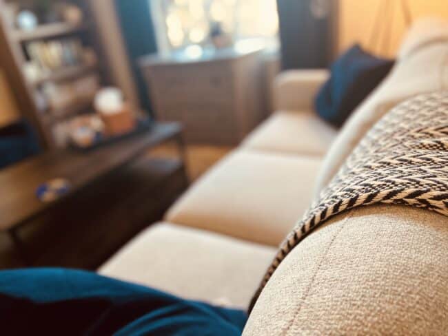 A couch inside the office at Fort Wellness Counseling