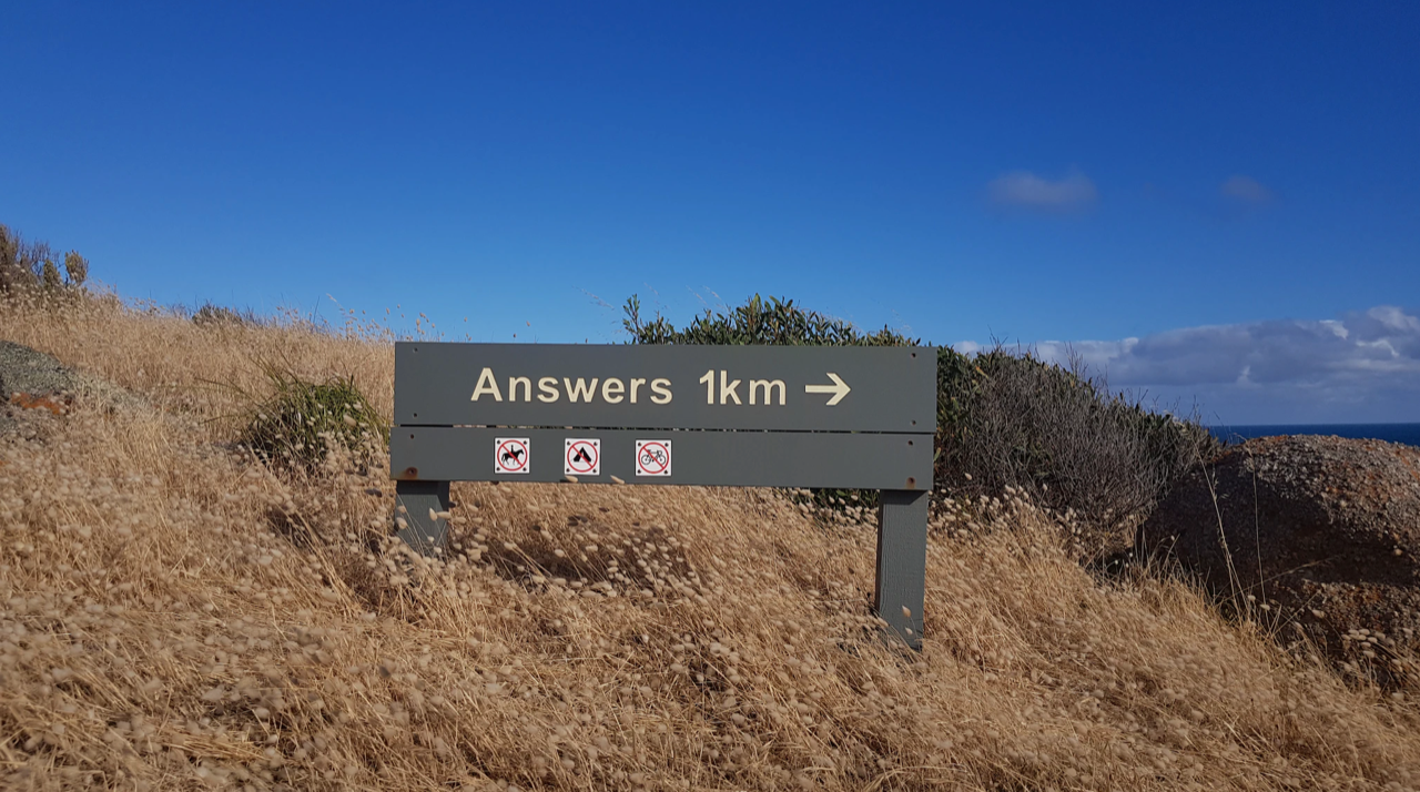 A sign in the mountain showing that answers are near.